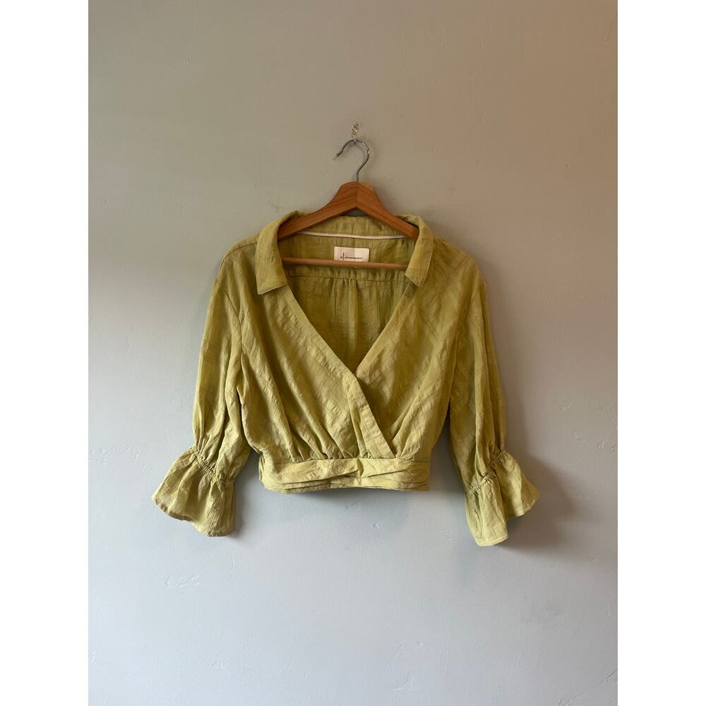 Anthropologie Green Cotton Cropped Collar Blouse